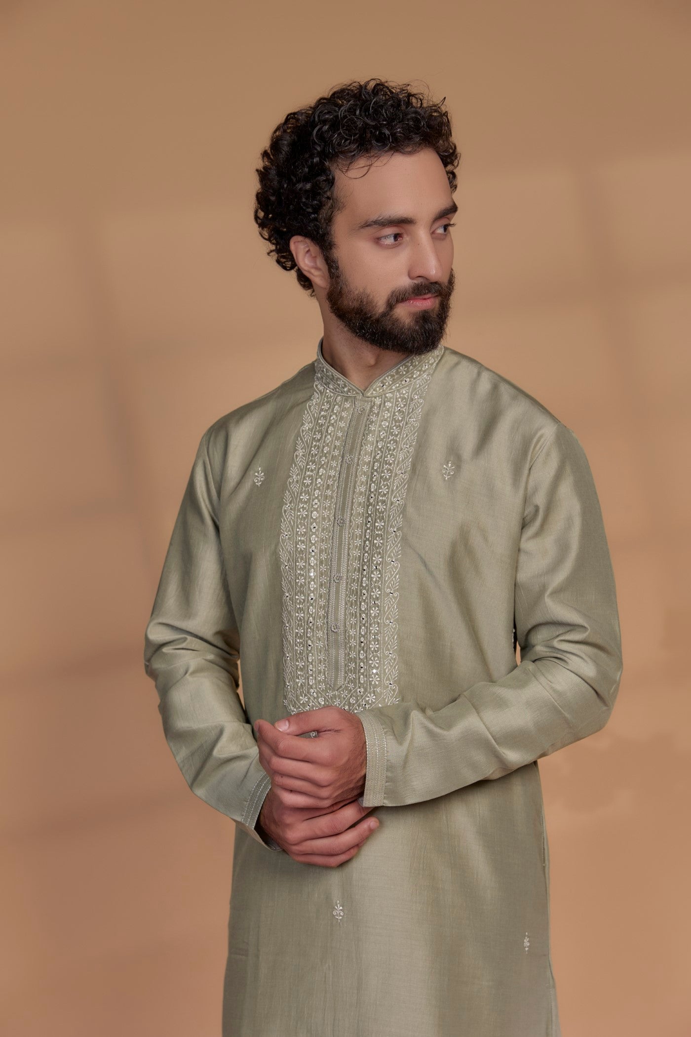 Silk Hand Embroidered Kurta Set