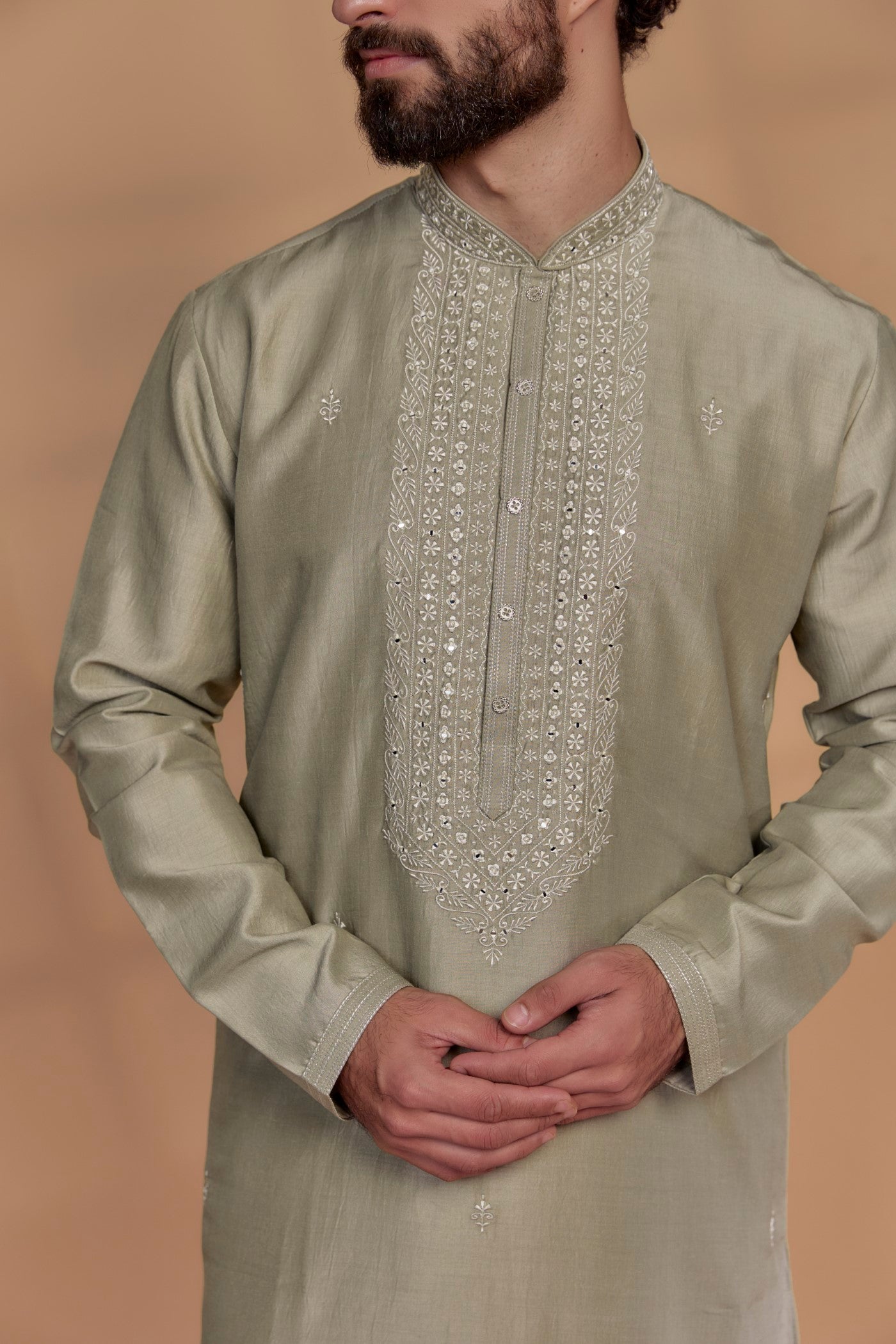 Silk Hand Embroidered Kurta Set