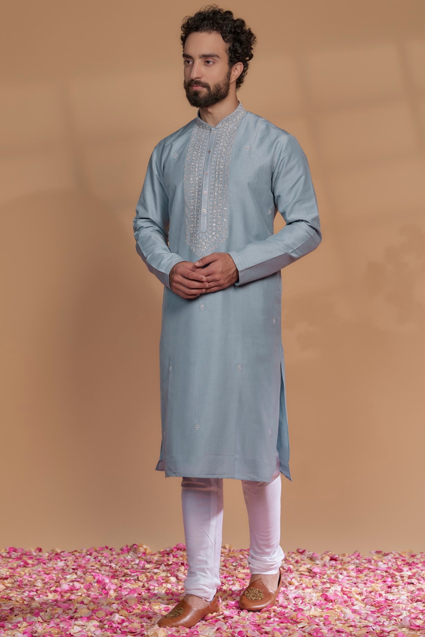 Silk Hand Embroidered Kurta Set