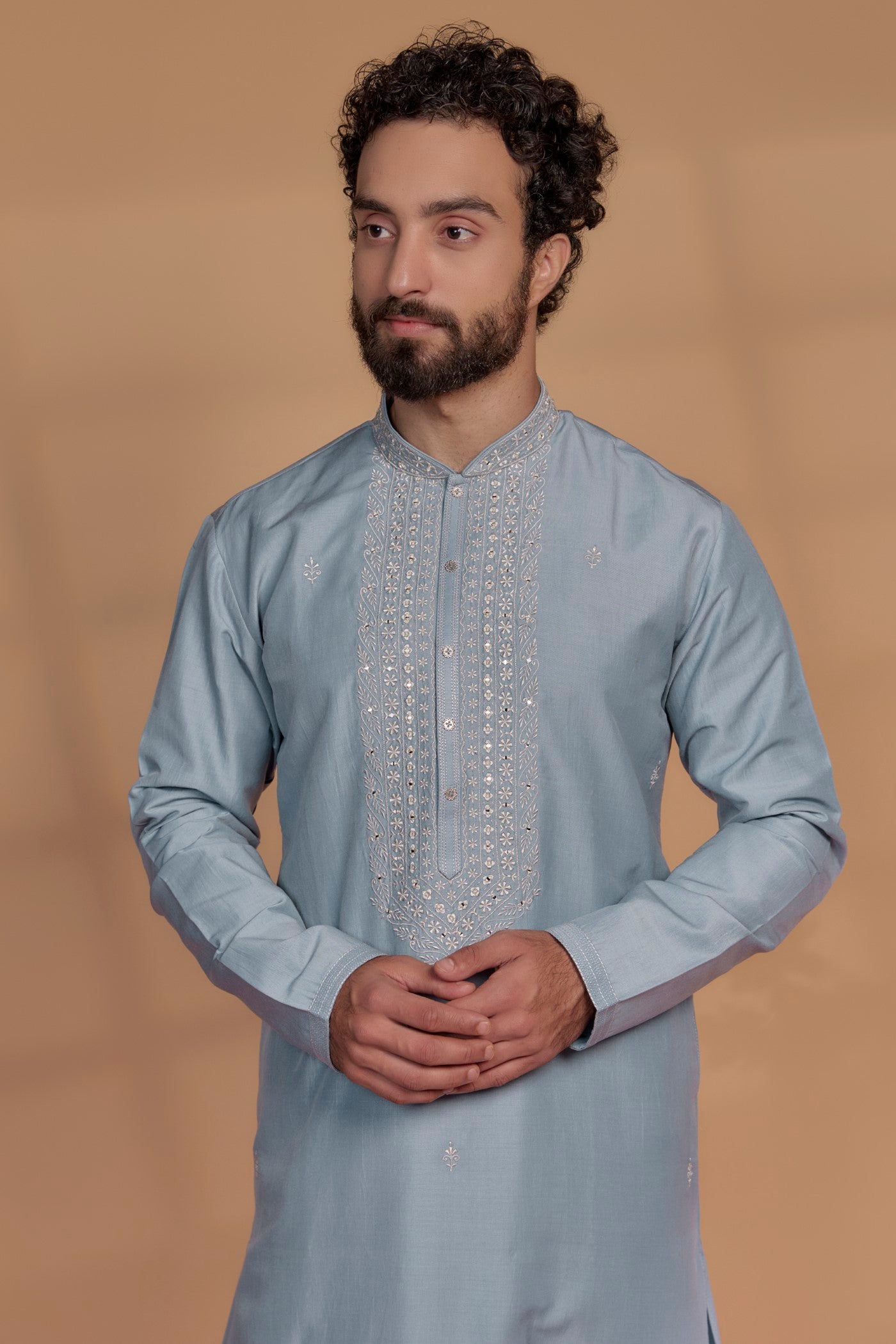 Silk Hand Embroidered Kurta Set