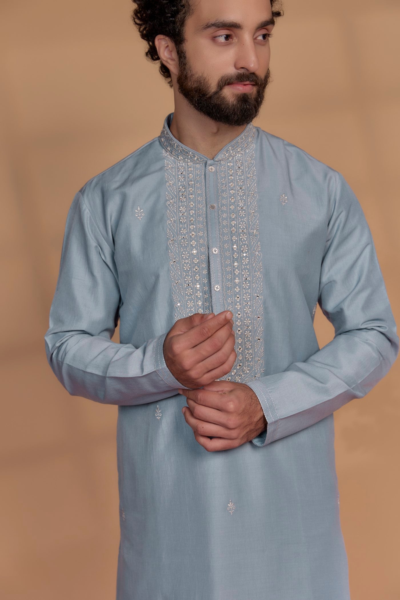 Silk Hand Embroidered Kurta Set