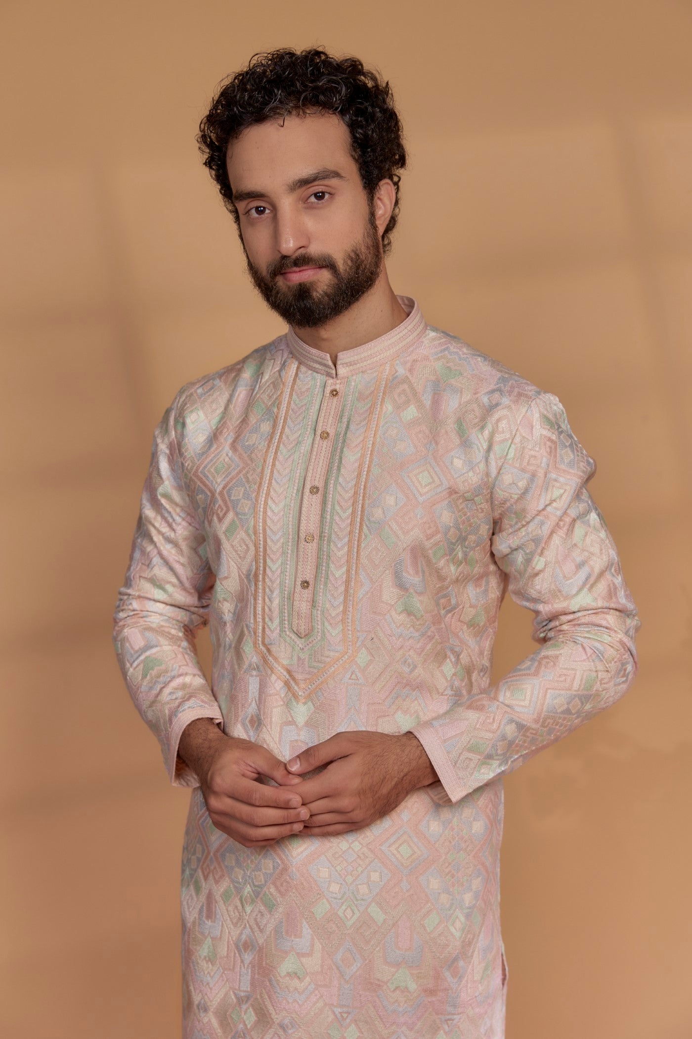 Multi-Colored Banarasi Silk Hand Embroidered Kurta Set