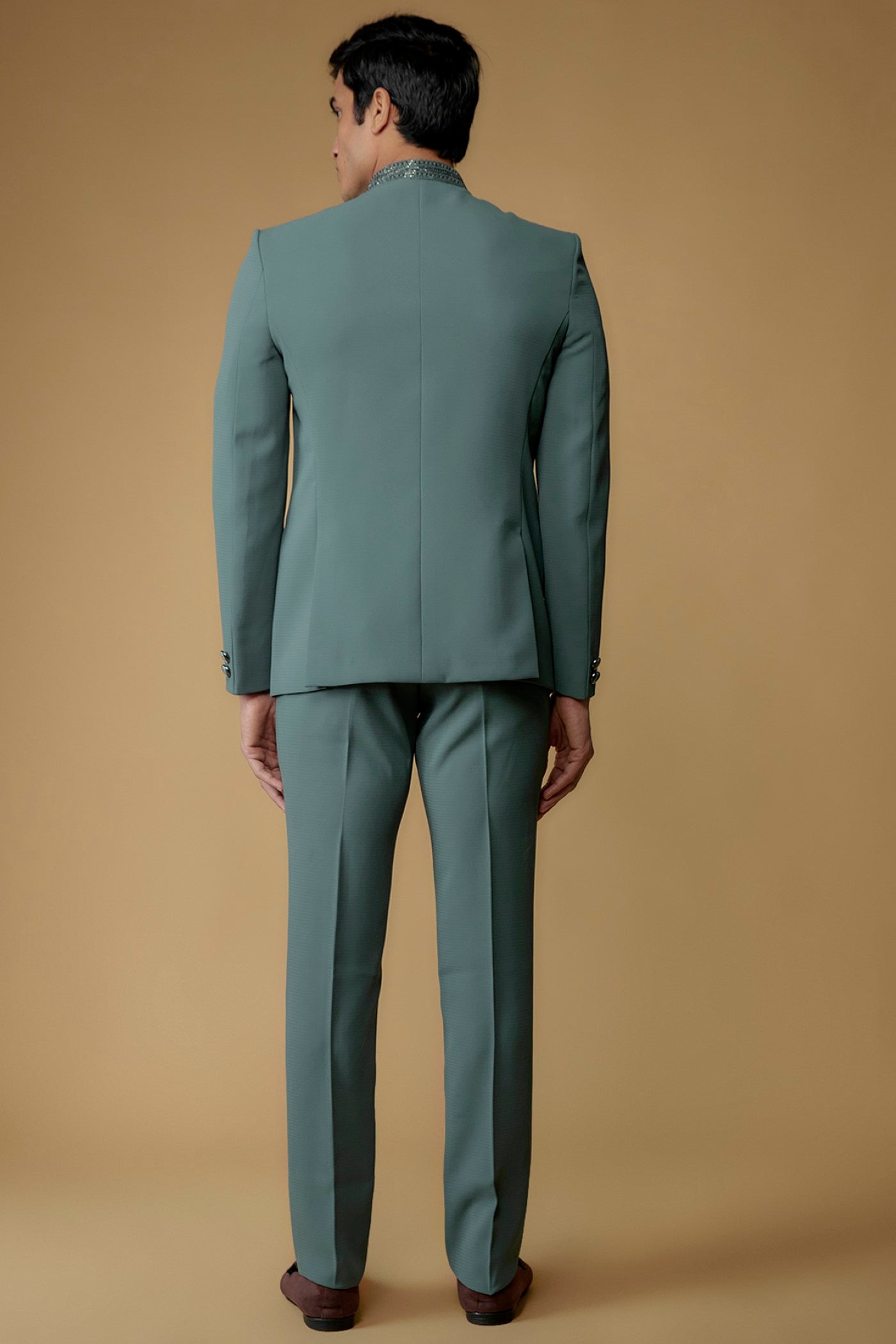 Teal Blue Japanese Suiting Fabric  Bandhgala Set