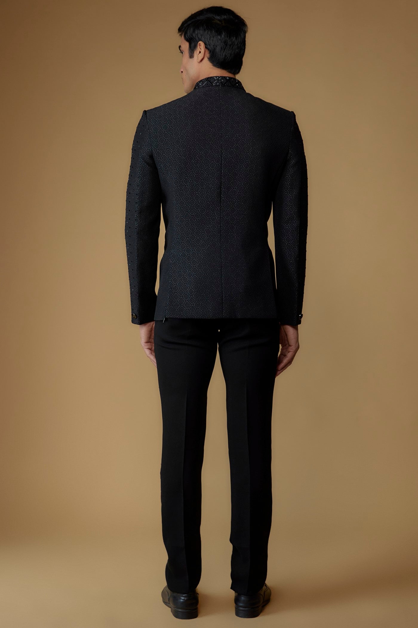 Onyx Black Imported Jacquard Cutdana Embroidered Bandhgala Set