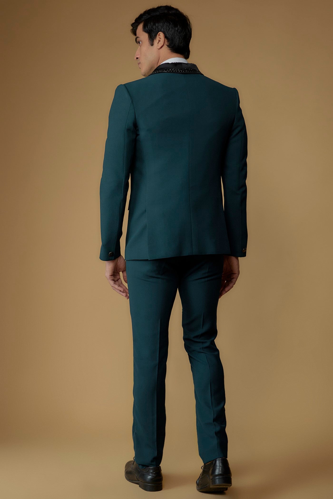 Navy Blue Japanese Suiting Hand Embroidered Tuxedo Set