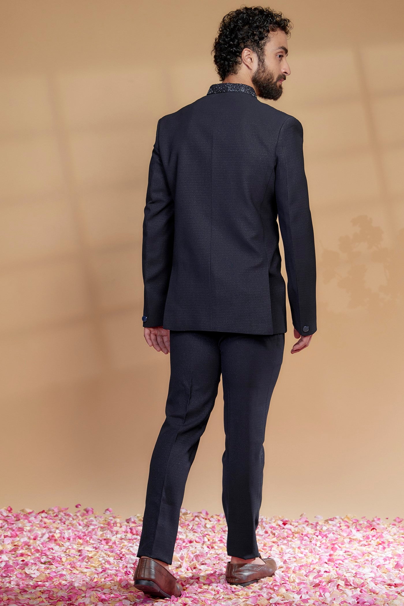 Navy Blue Japanese Suiting Fabric Bandhgala Set