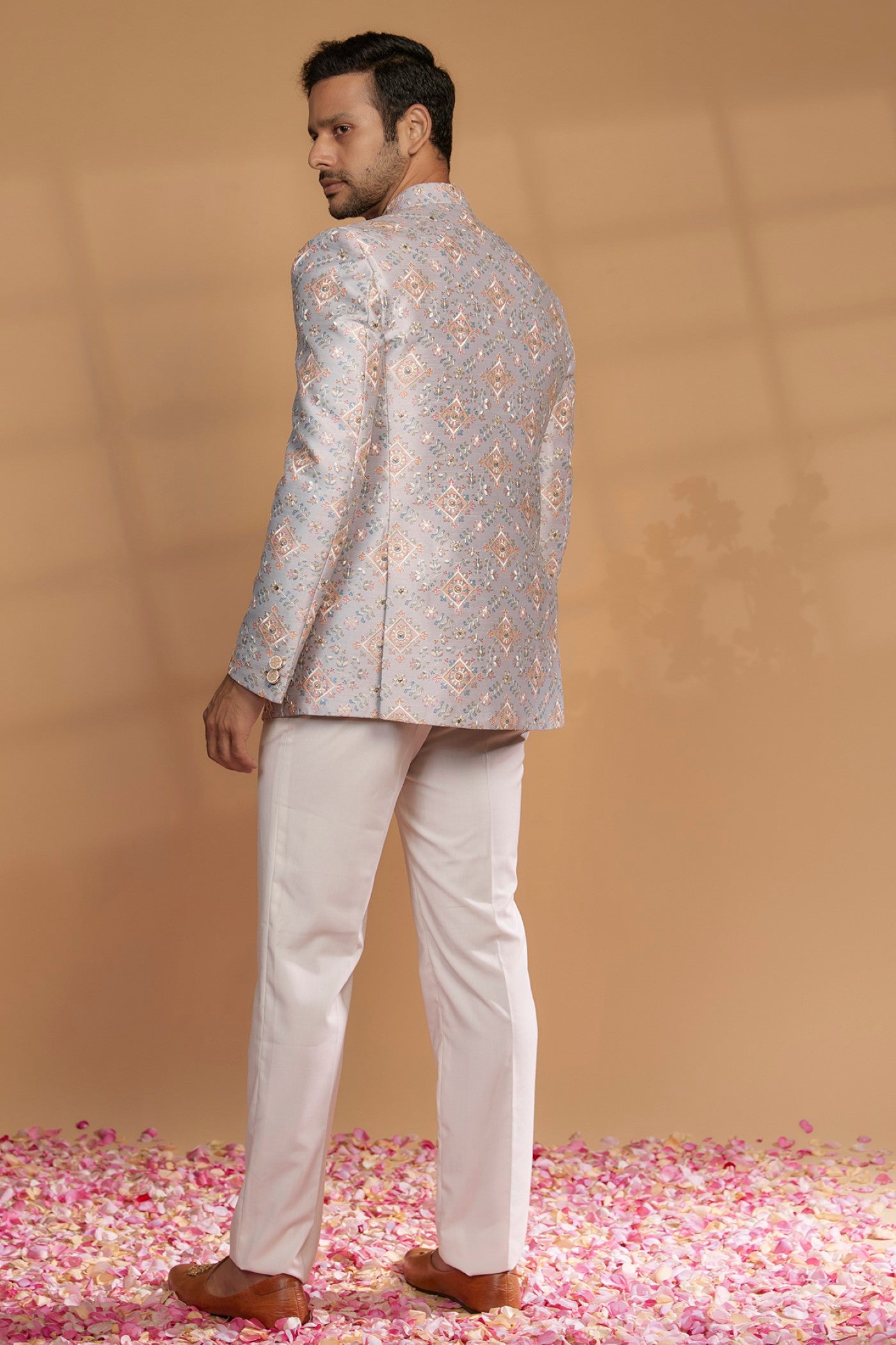 Mauve Silk Embroidered Bandhgala Set