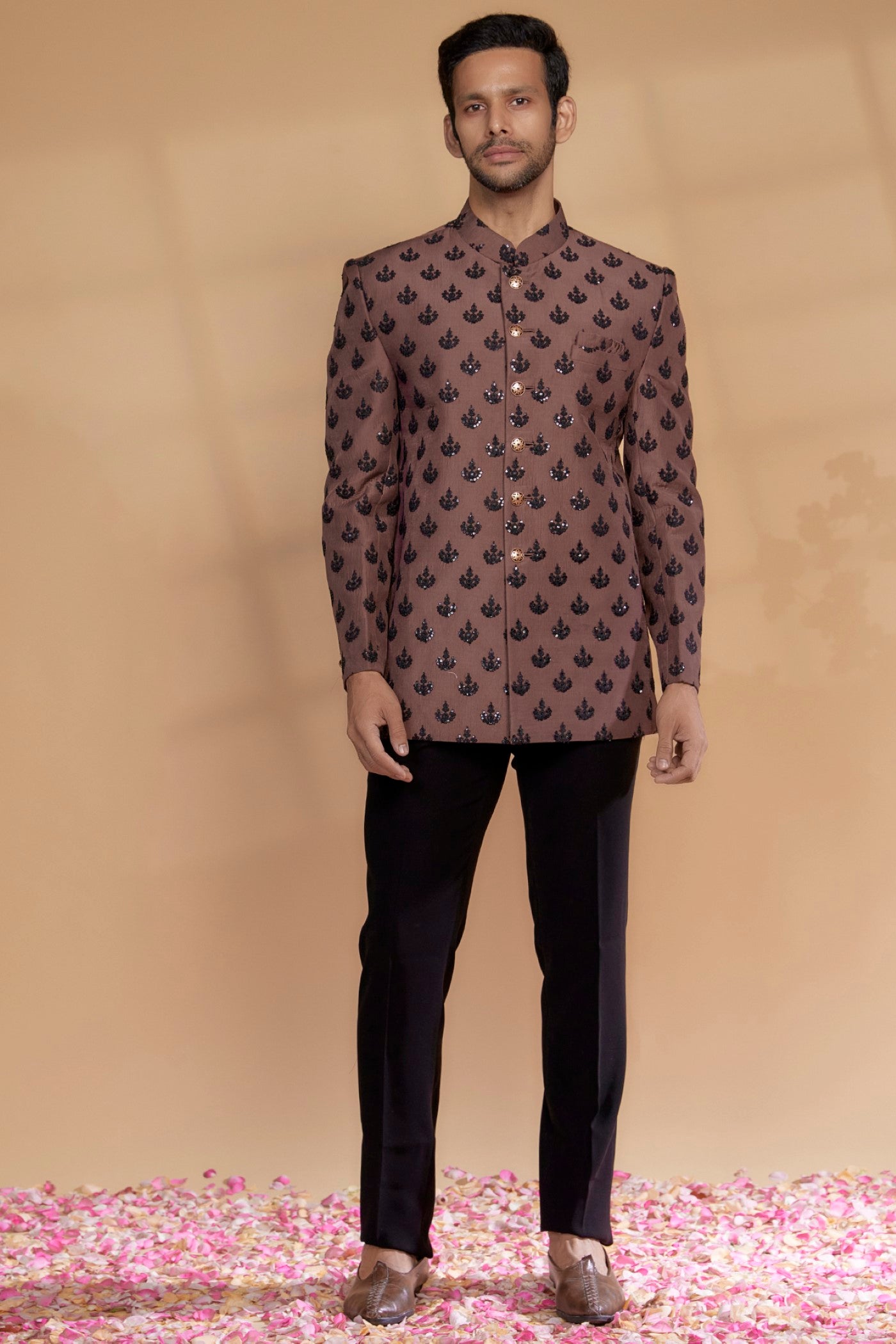 Red Silk Sequinned Jodhpuri Set