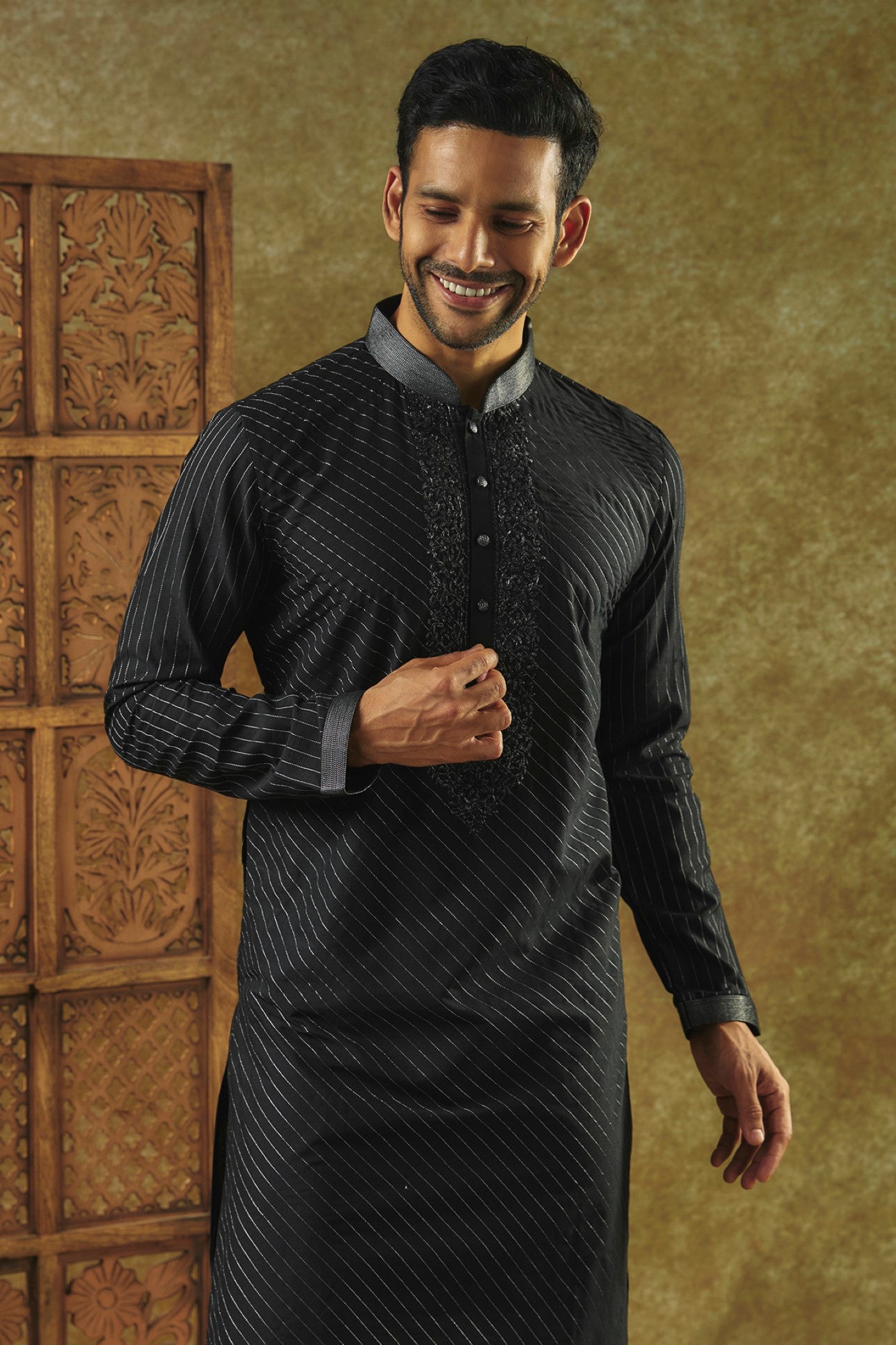 Onyx Black Silk kurta pajama set with SEQUIN work