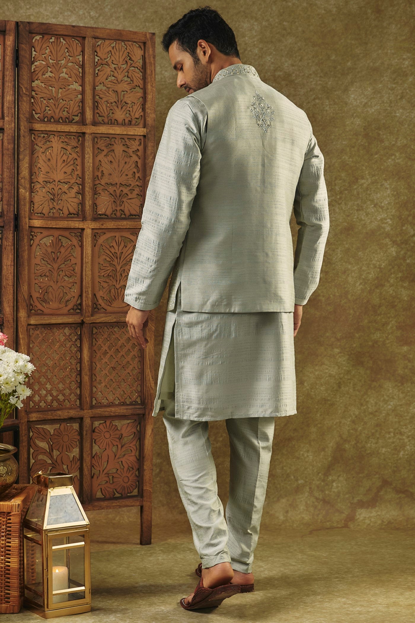 kurta Jacket set with mirror and resham embroidery