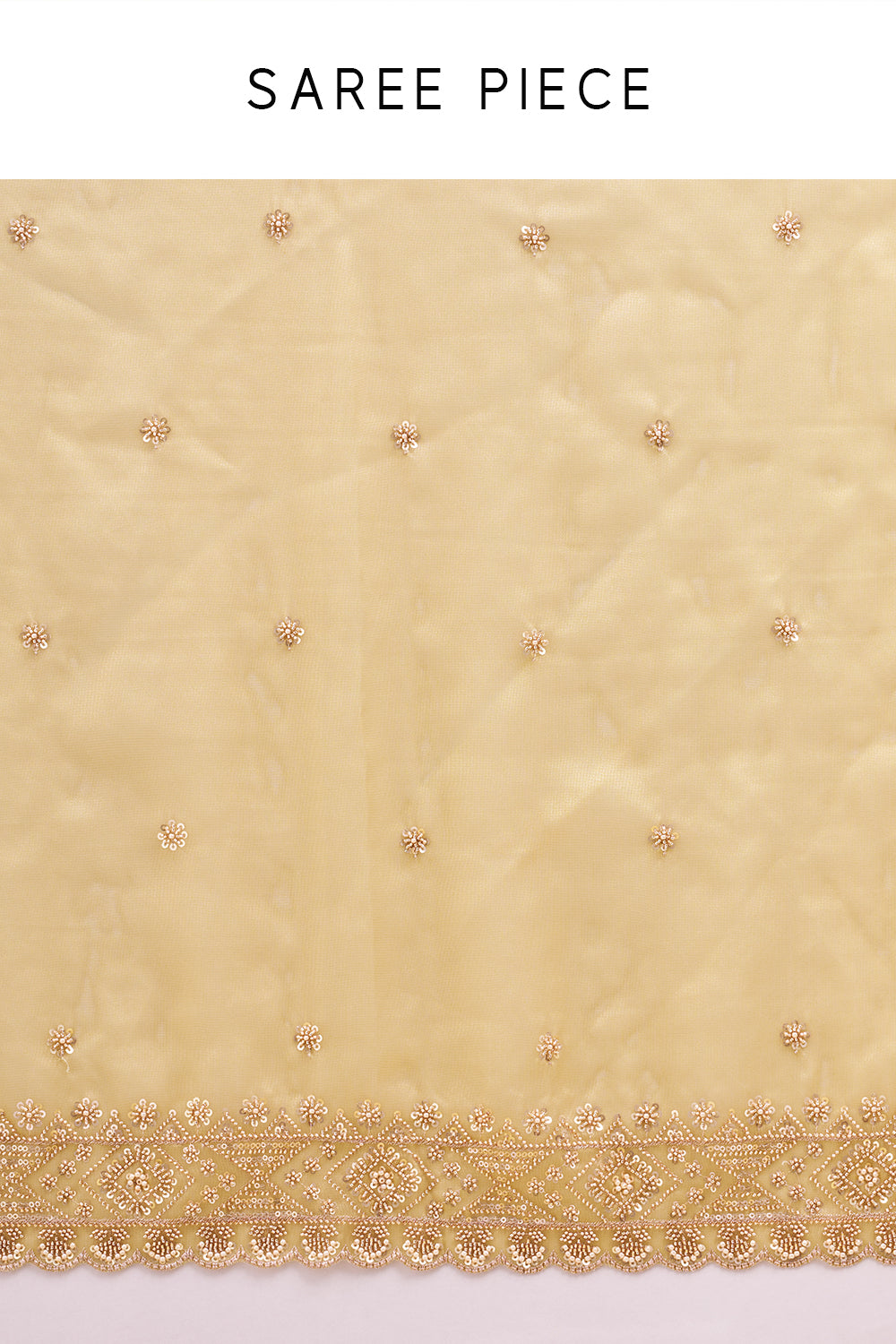 Mehendi Green Shimmer Zari Tissue Saree with Pearl Hand Embroidery