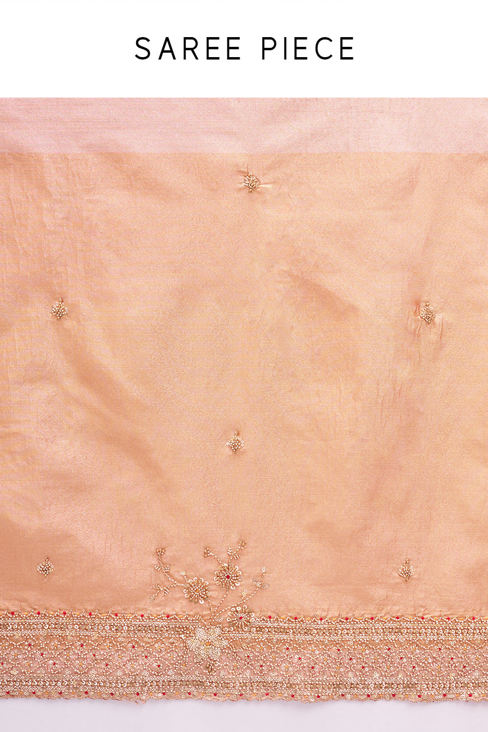 Bronze Peach Embroidered Shimmer Zari Saree
