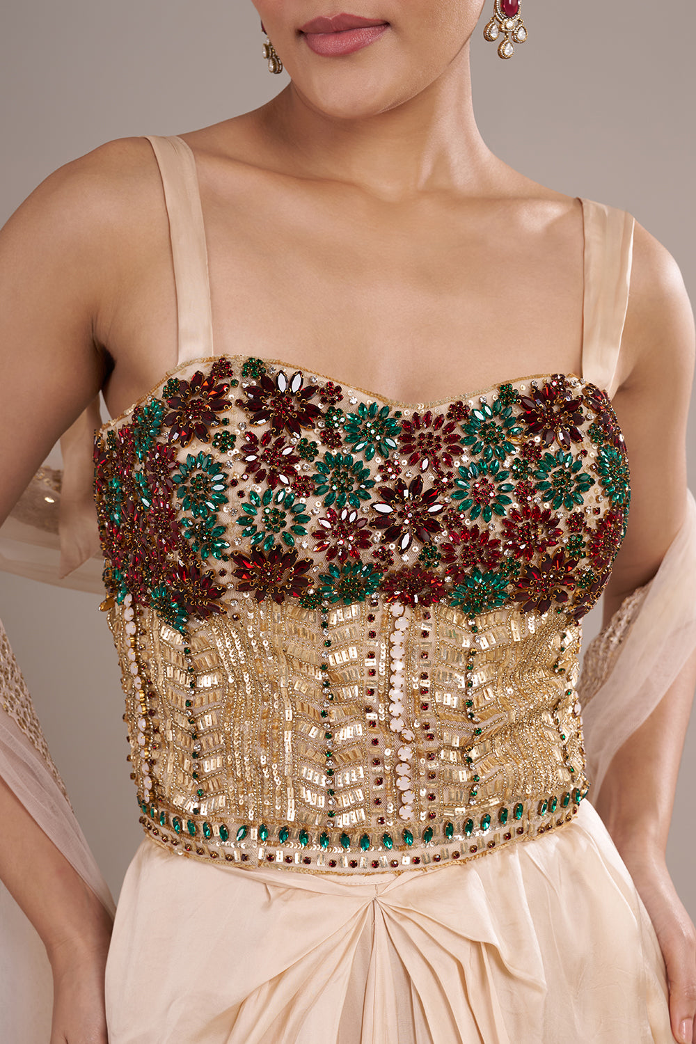 Champagne Indo Western With Moti And Stone Work