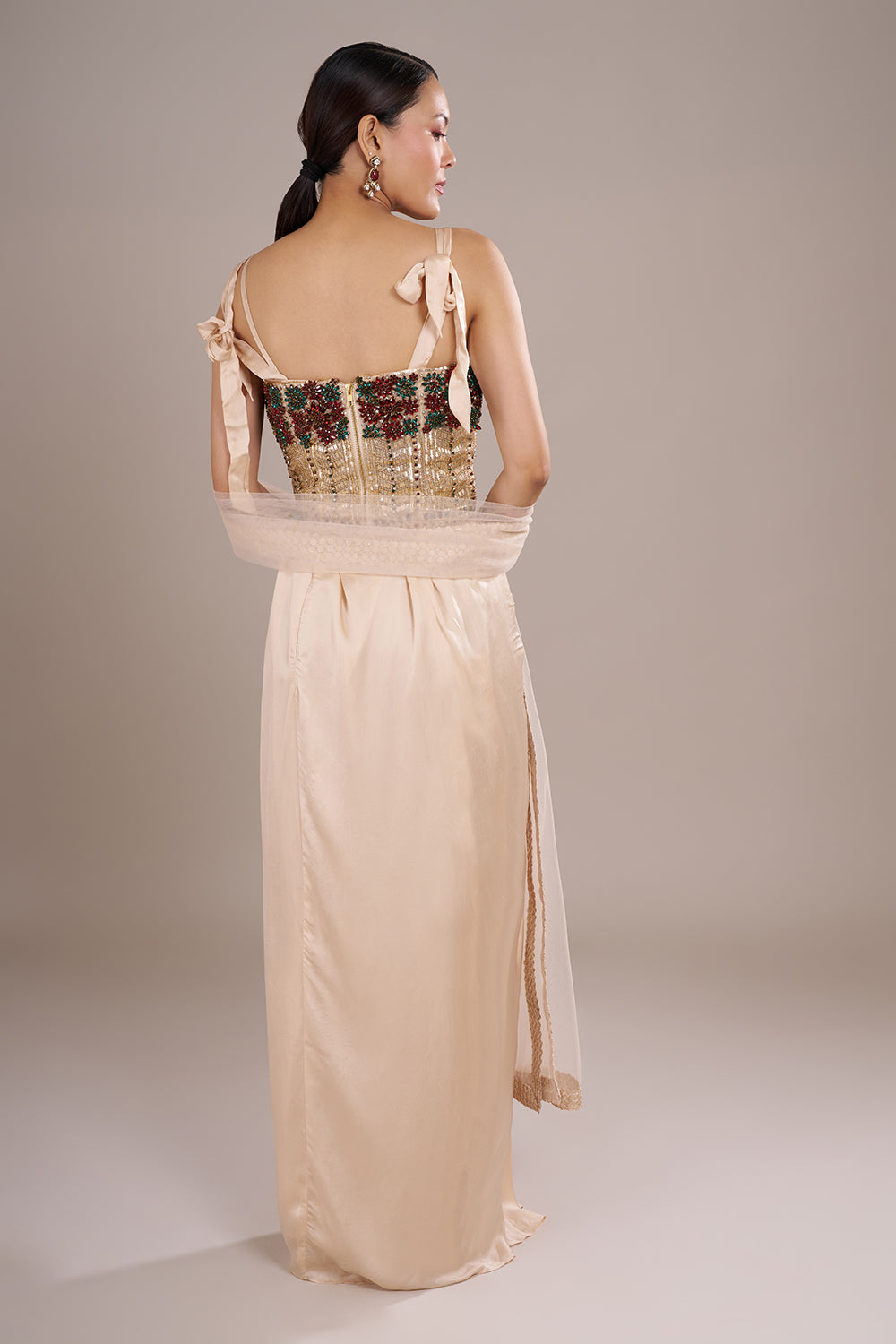 Champagne Indo Western With Moti And Stone Work