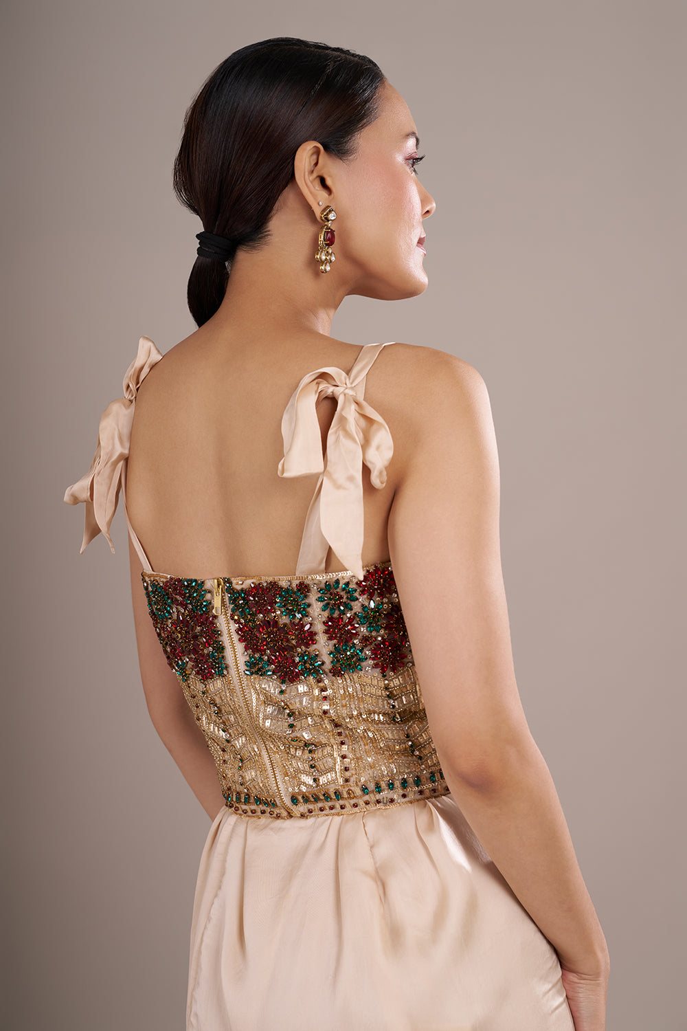 Champagne Indo Western With Moti And Stone Work