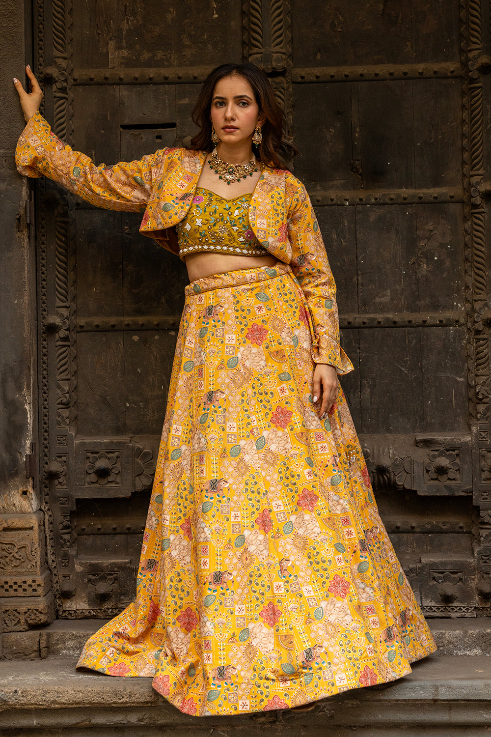 Mustard Yellow Embellished Organza Festive Lehenga Set