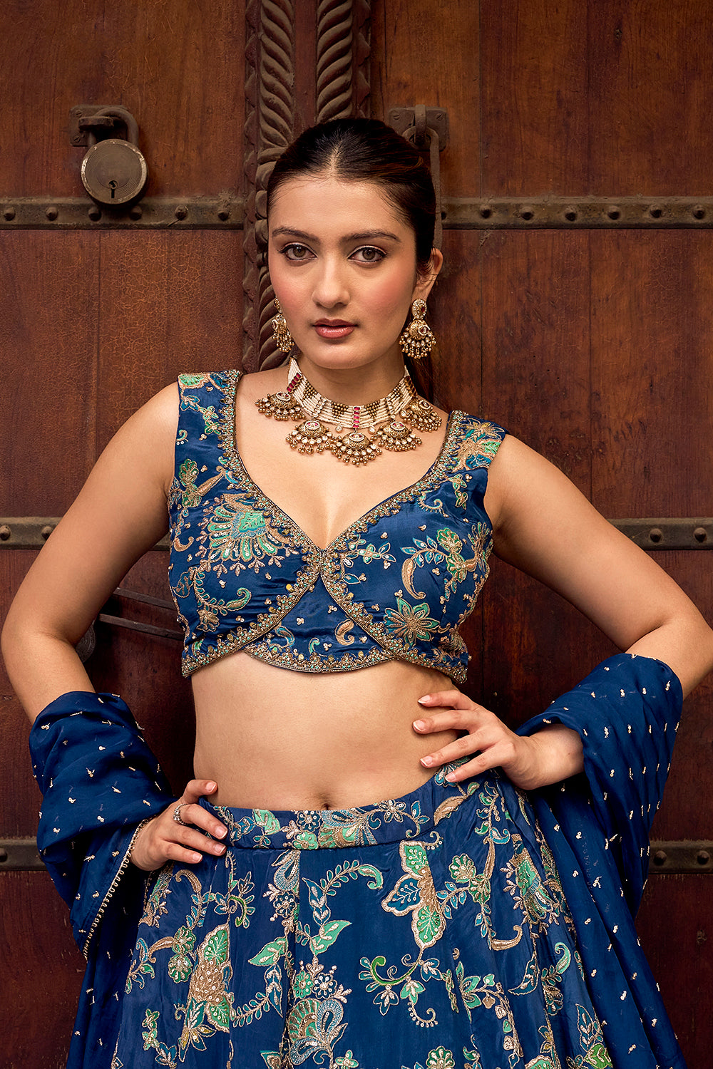 Blue Zardosi Embellished Silk Festive Lehenga Set