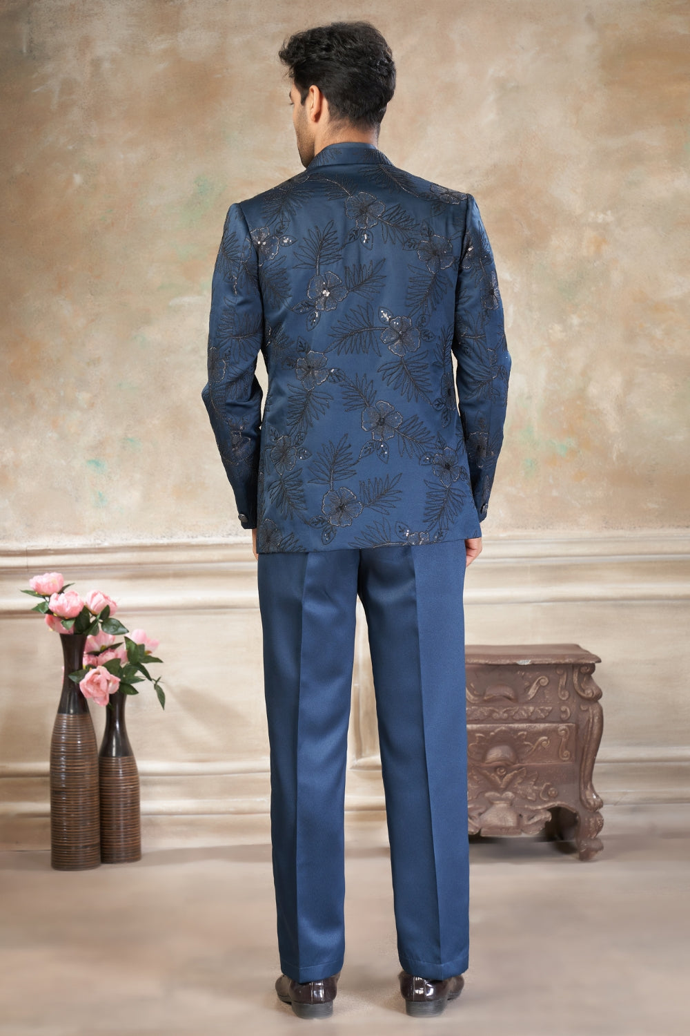 Rama Green Imported Jodhpuri Set with Embroidery and Sequins Work