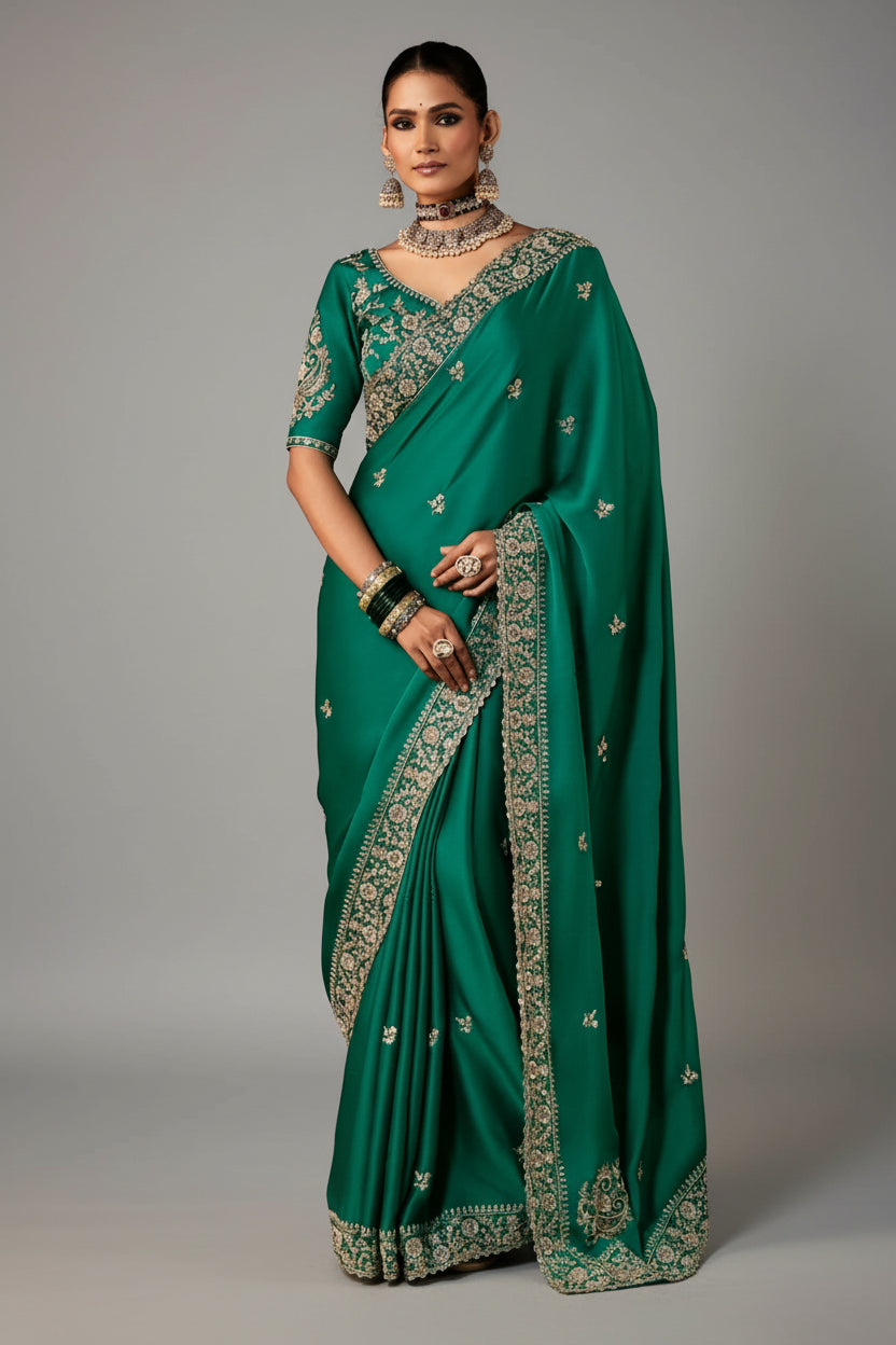 Rama Organza Tissue Saree with Embroidery and Sequins Work