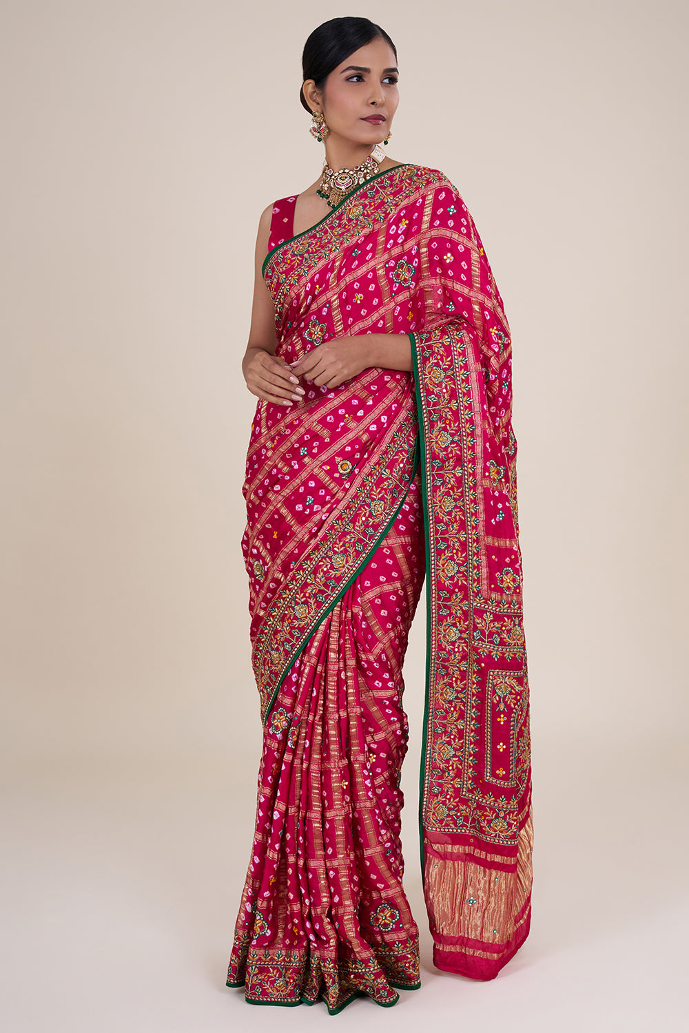 Rani Pink Bandhej Gharchola Gaji Silk Saree