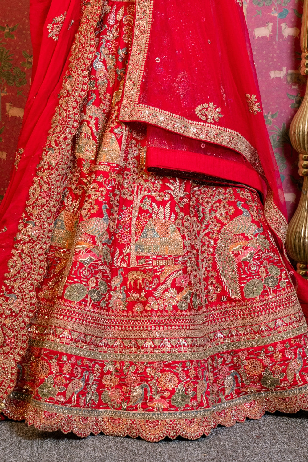 Rani Silk Bridal Lehenga Choli Set with Sequins and Moti Work
