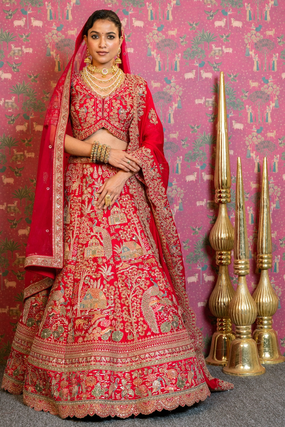 Rani Silk Bridal Lehenga Choli Set with Sequins and Moti Work