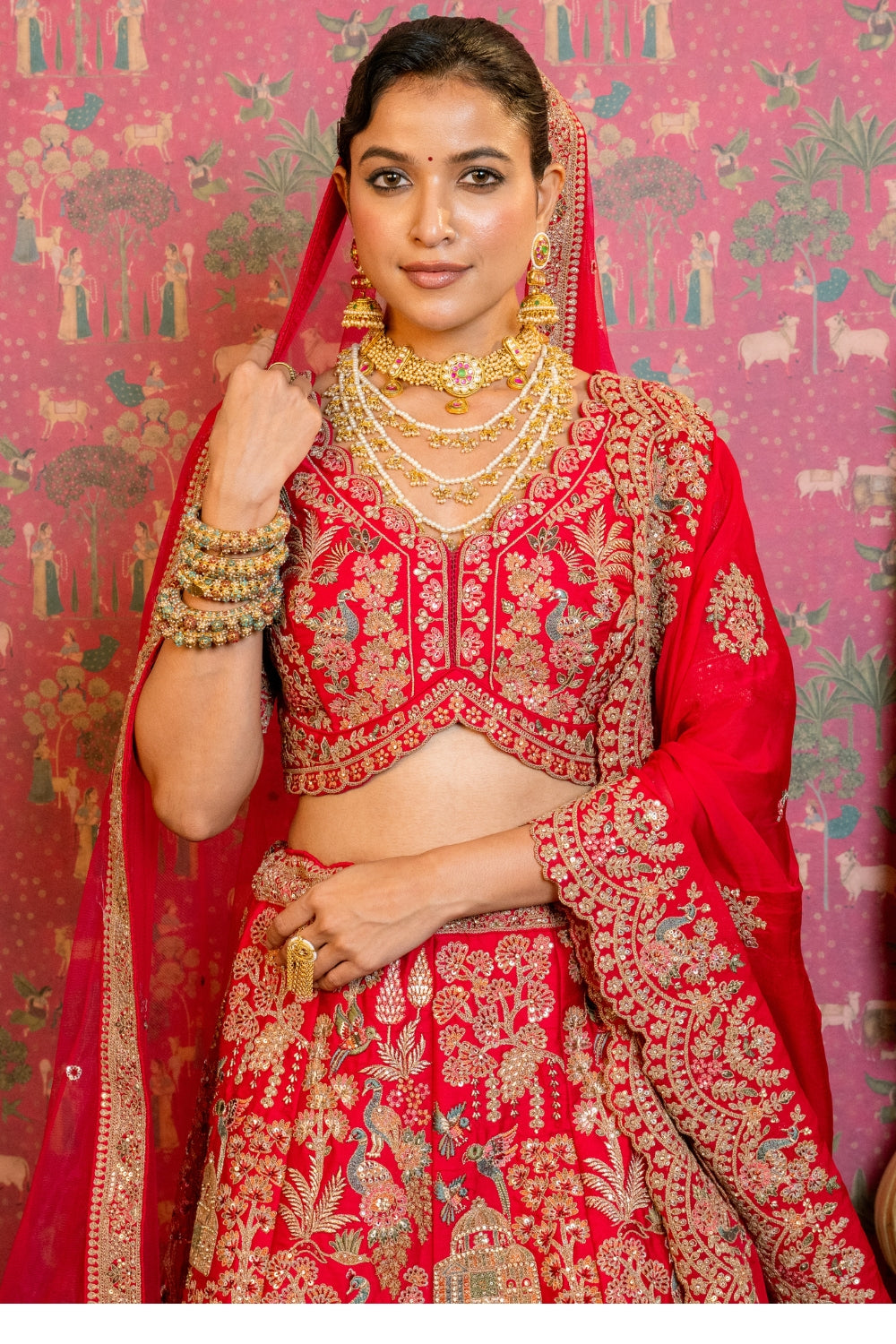 Rani Silk Bridal Lehenga Choli Set with Sequins and Moti Work