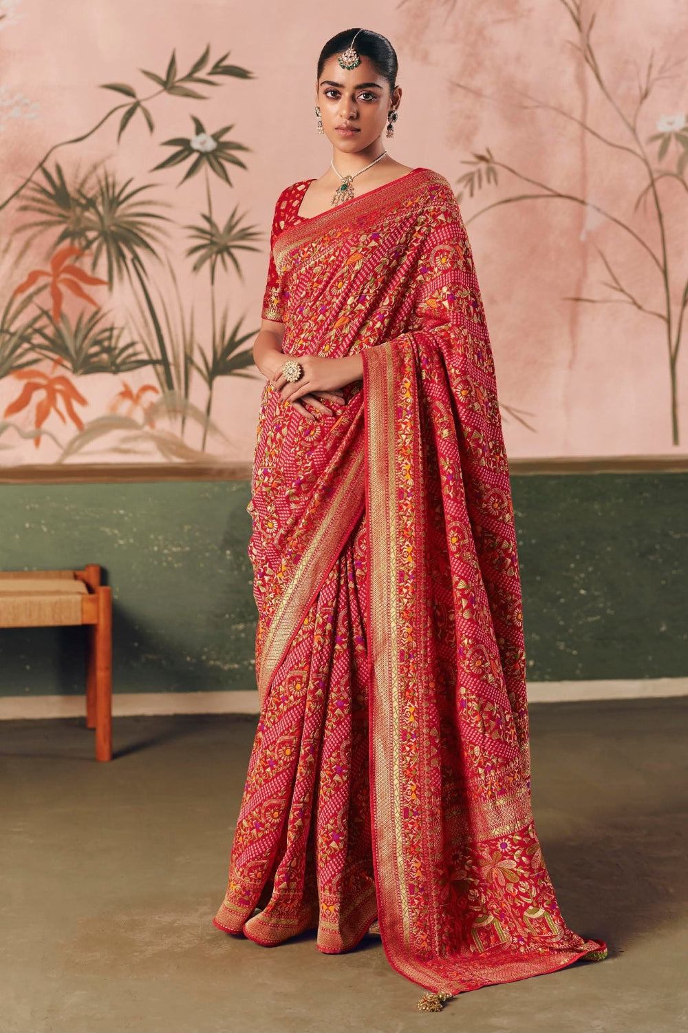 Red Georgette Weaving Saree