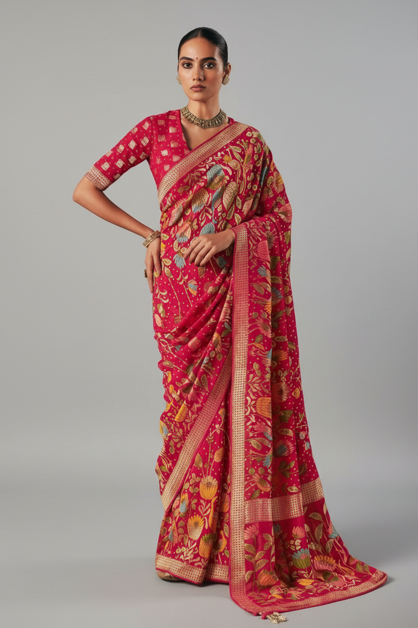 Red Georgette Weaving Saree