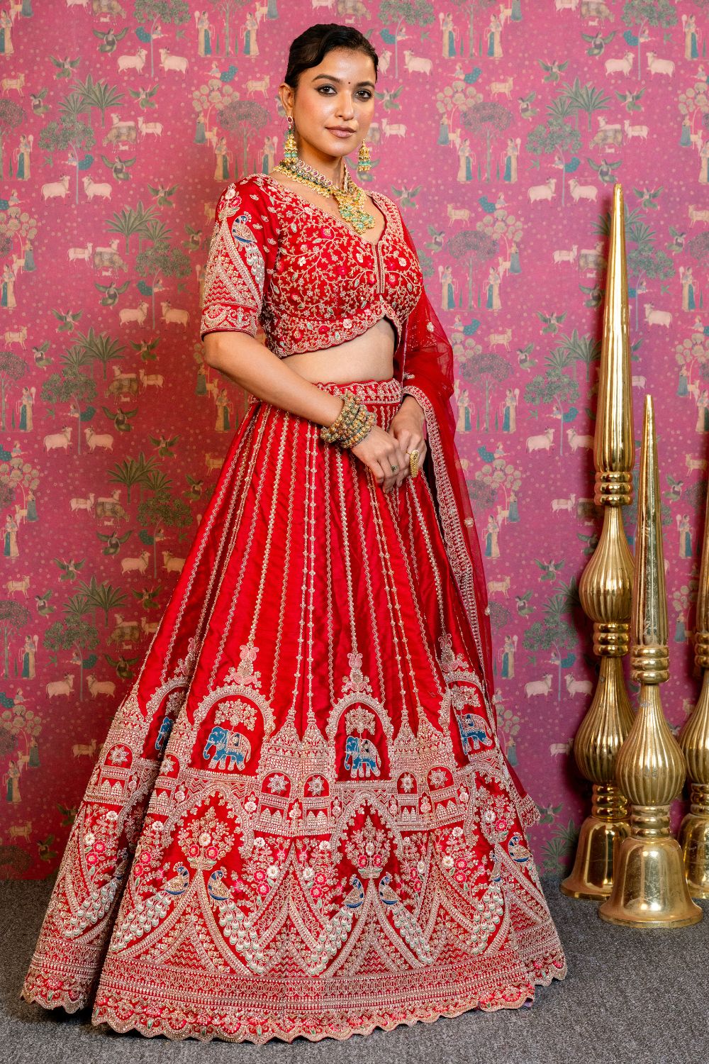 Red Silk Bridal Lehenga Choli Set with Resham and Cutdana Work