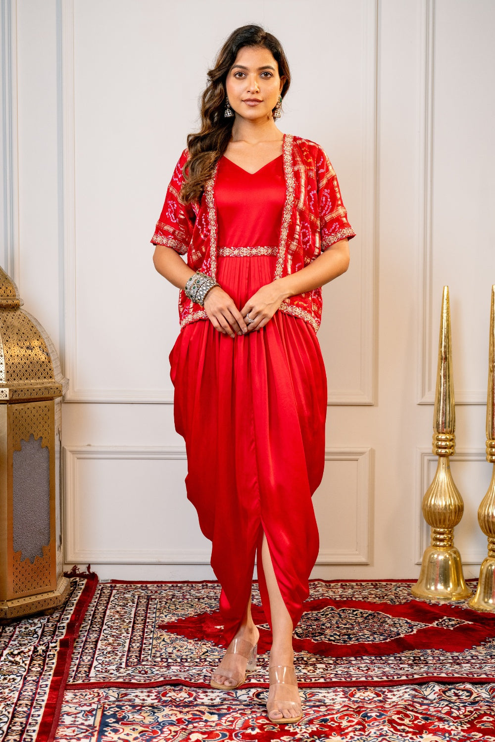 Red Silk Indo Western with Zardosi Work