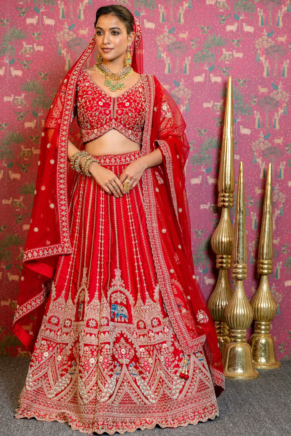 Red Silk Bridal Lehenga Choli Set with Resham and Cutdana Work