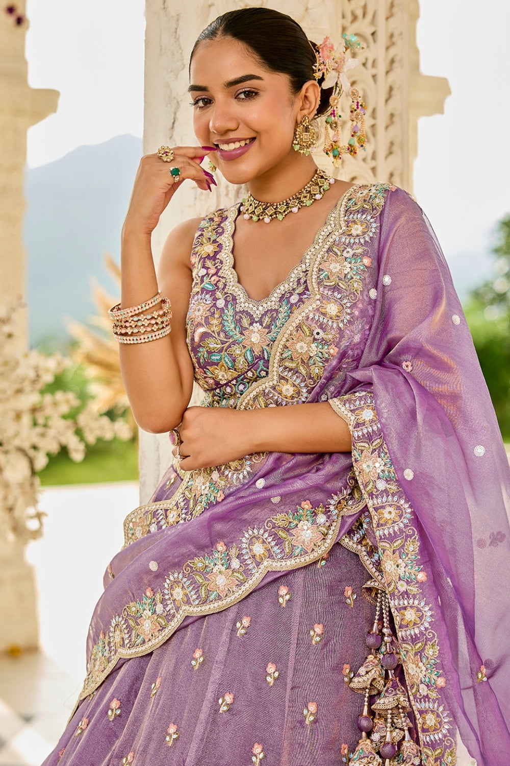 SATIN SILK LEHENGA CHOLI WITH RESHAM EMBROIDERY AND SEQUINS