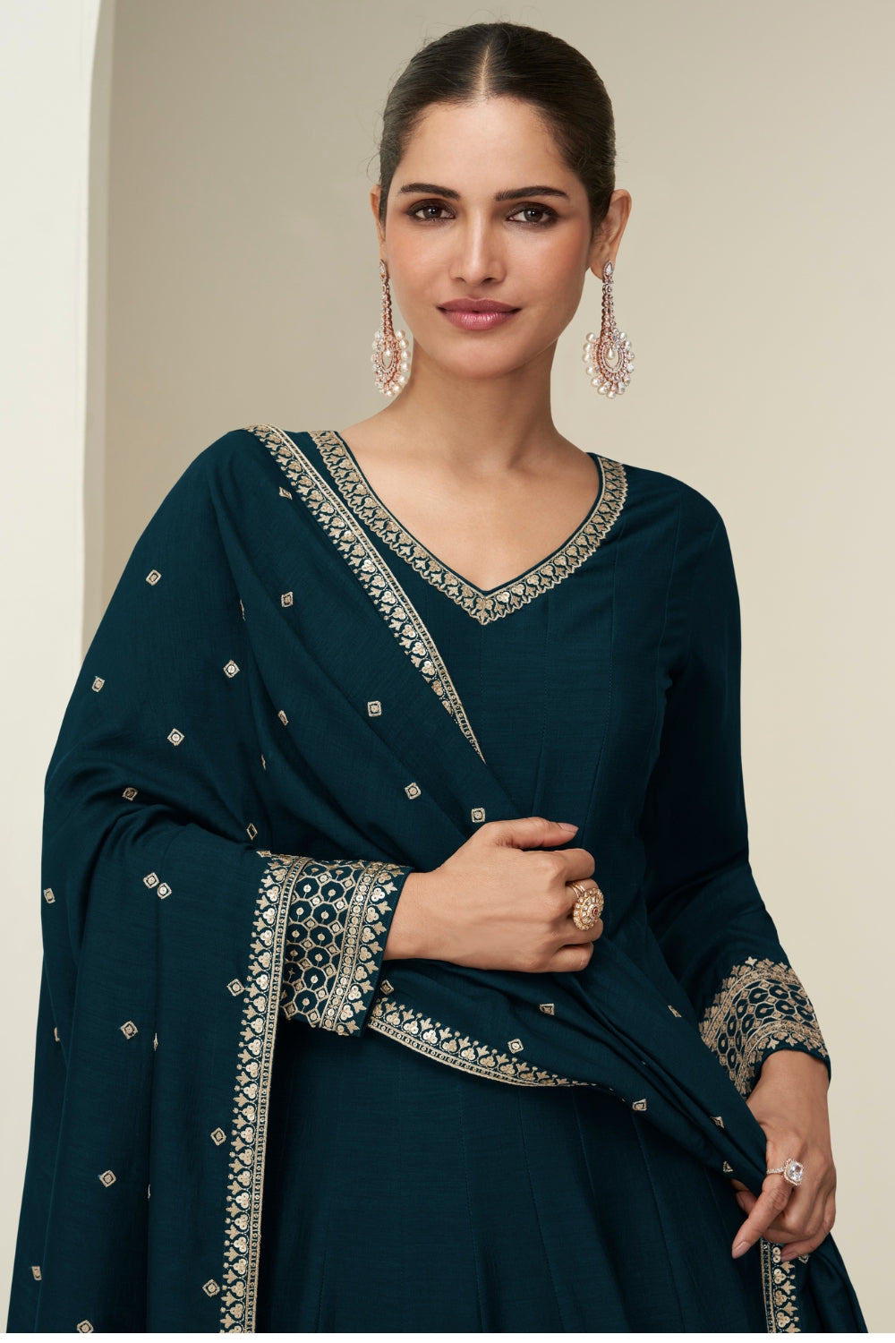 SILK ANARKALI SUIT WITH EMBROIDERY AND SEQUINS
