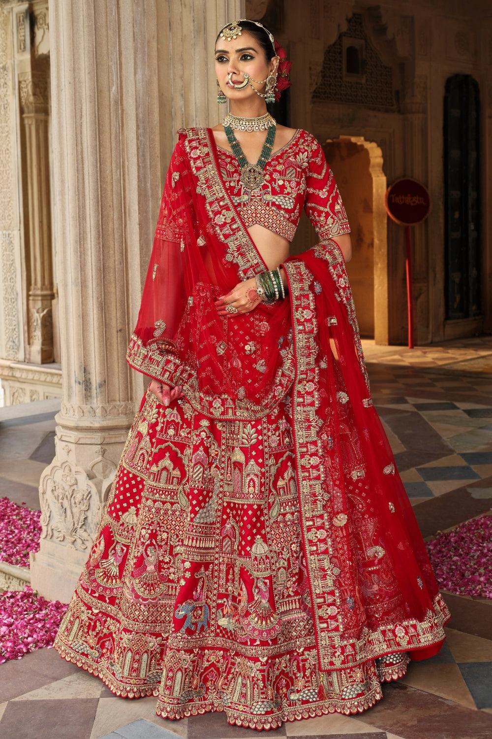 SILK BRIDAL LEHENGA CHOLI WITH RESHAM EMBROIDERY AND SEQUINS