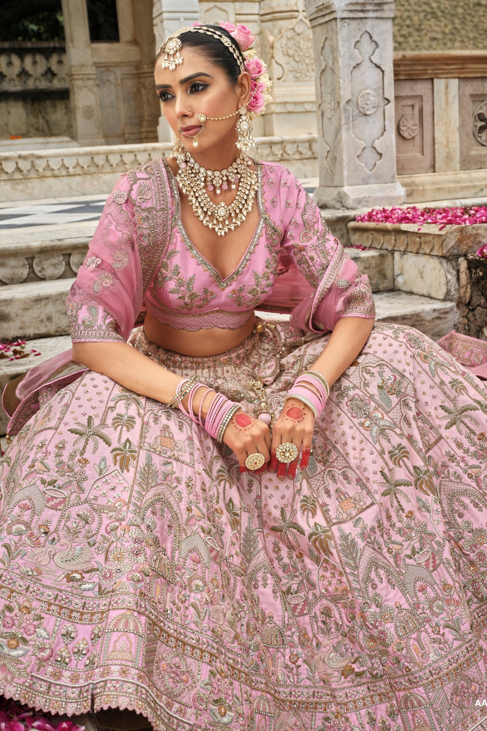 SILK BRIDAL LEHENGA CHOLI WITH STONE AND CUTDANA