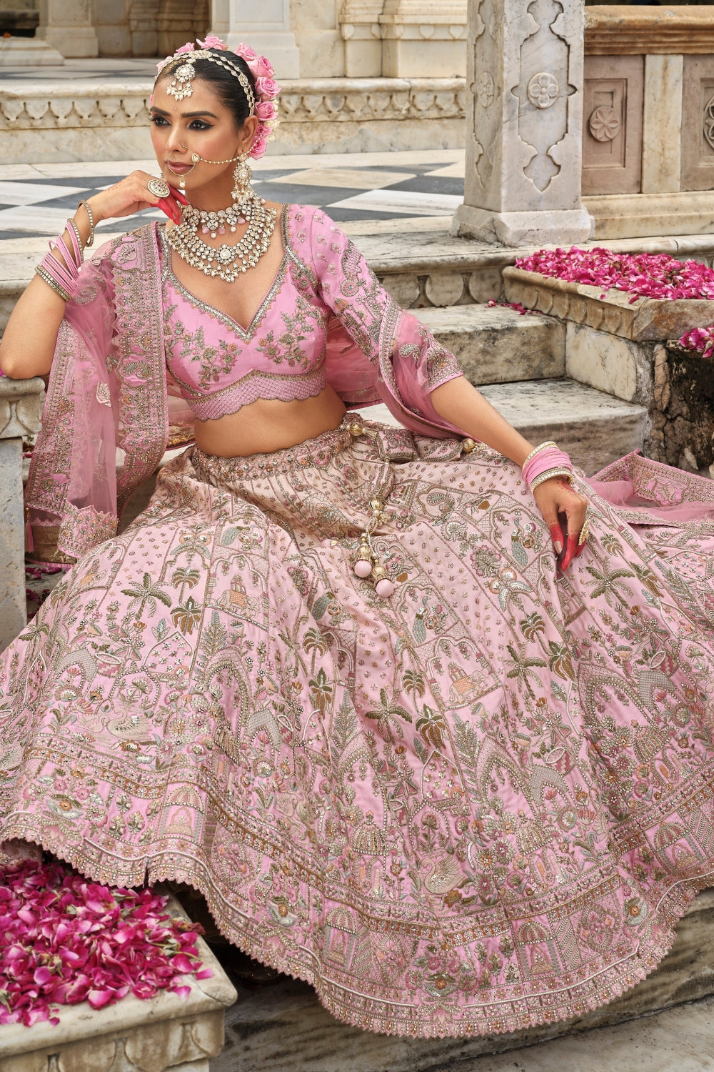 SILK BRIDAL LEHENGA CHOLI WITH STONE AND CUTDANA