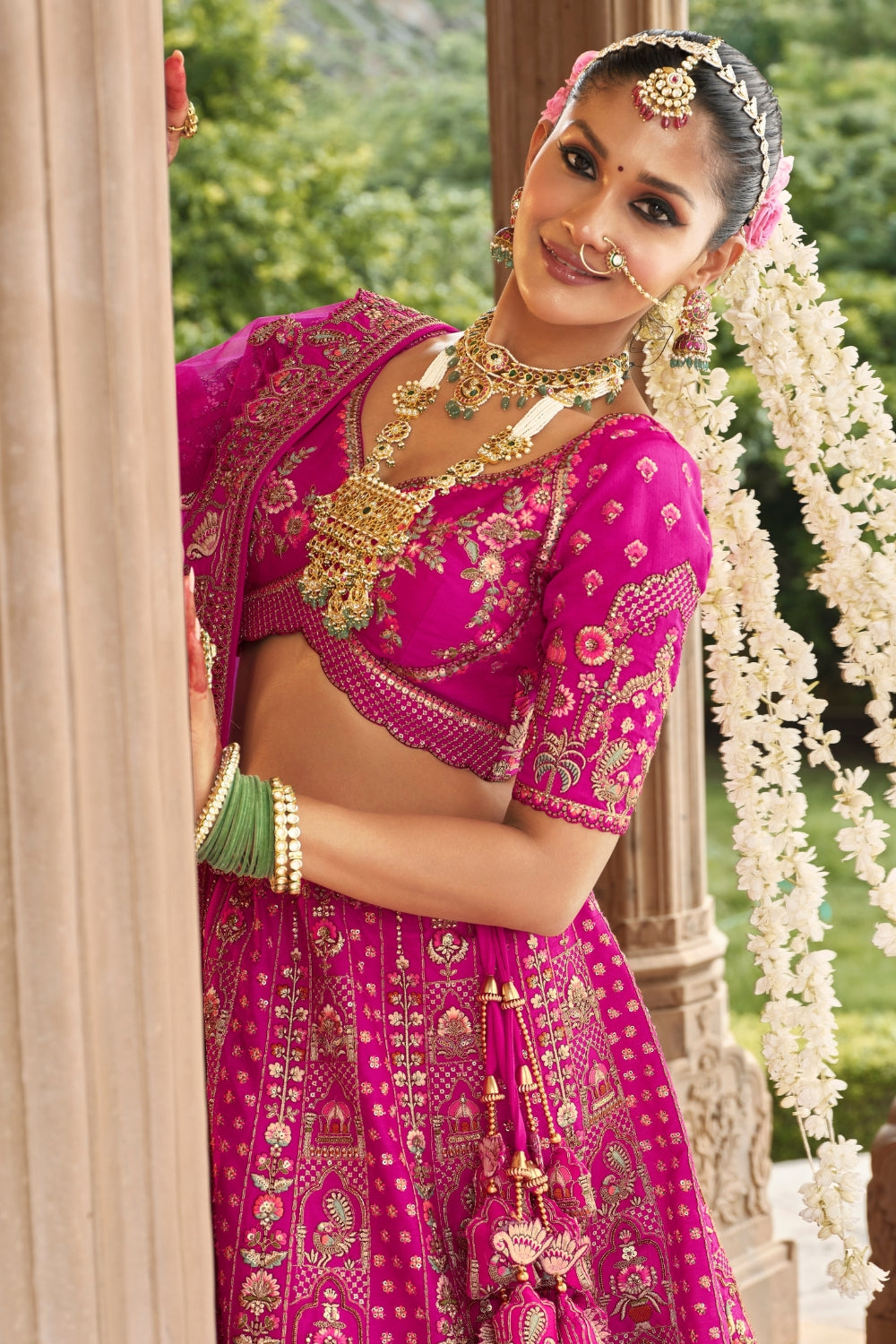 SILK BRIDAL LEHENGA CHOLI WITH STONE AND CUTDANA