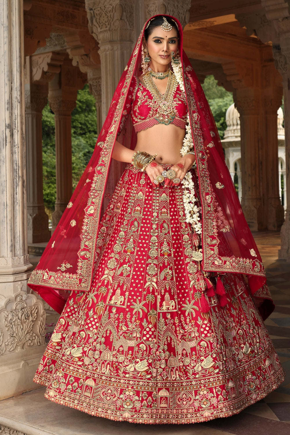 SILK BRIDAL LEHENGA CHOLI WITH STONE AND CUTDANA