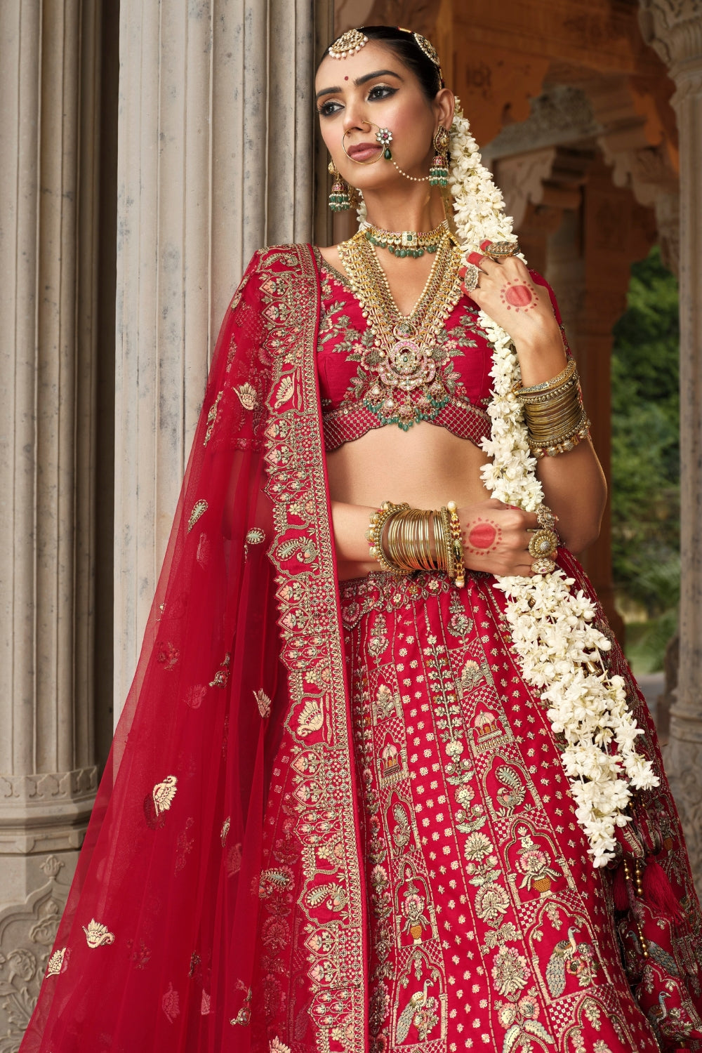 SILK BRIDAL LEHENGA CHOLI WITH STONE AND CUTDANA