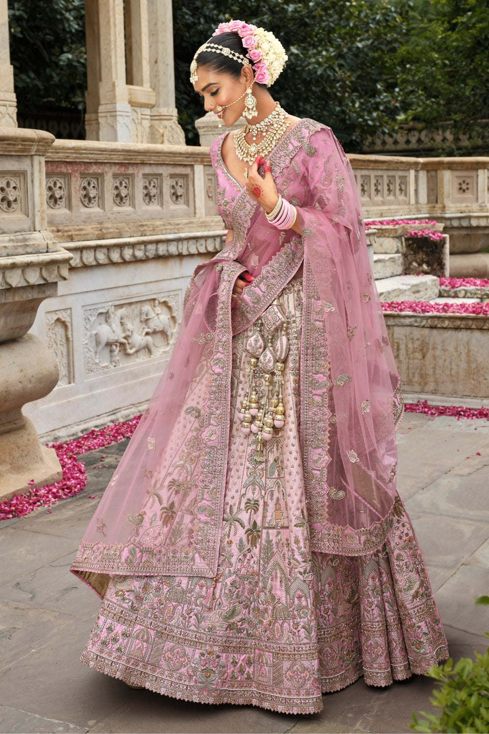SILK BRIDAL LEHENGA CHOLI WITH STONE AND CUTDANA