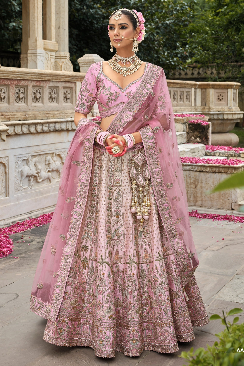 SILK BRIDAL LEHENGA CHOLI WITH STONE AND CUTDANA