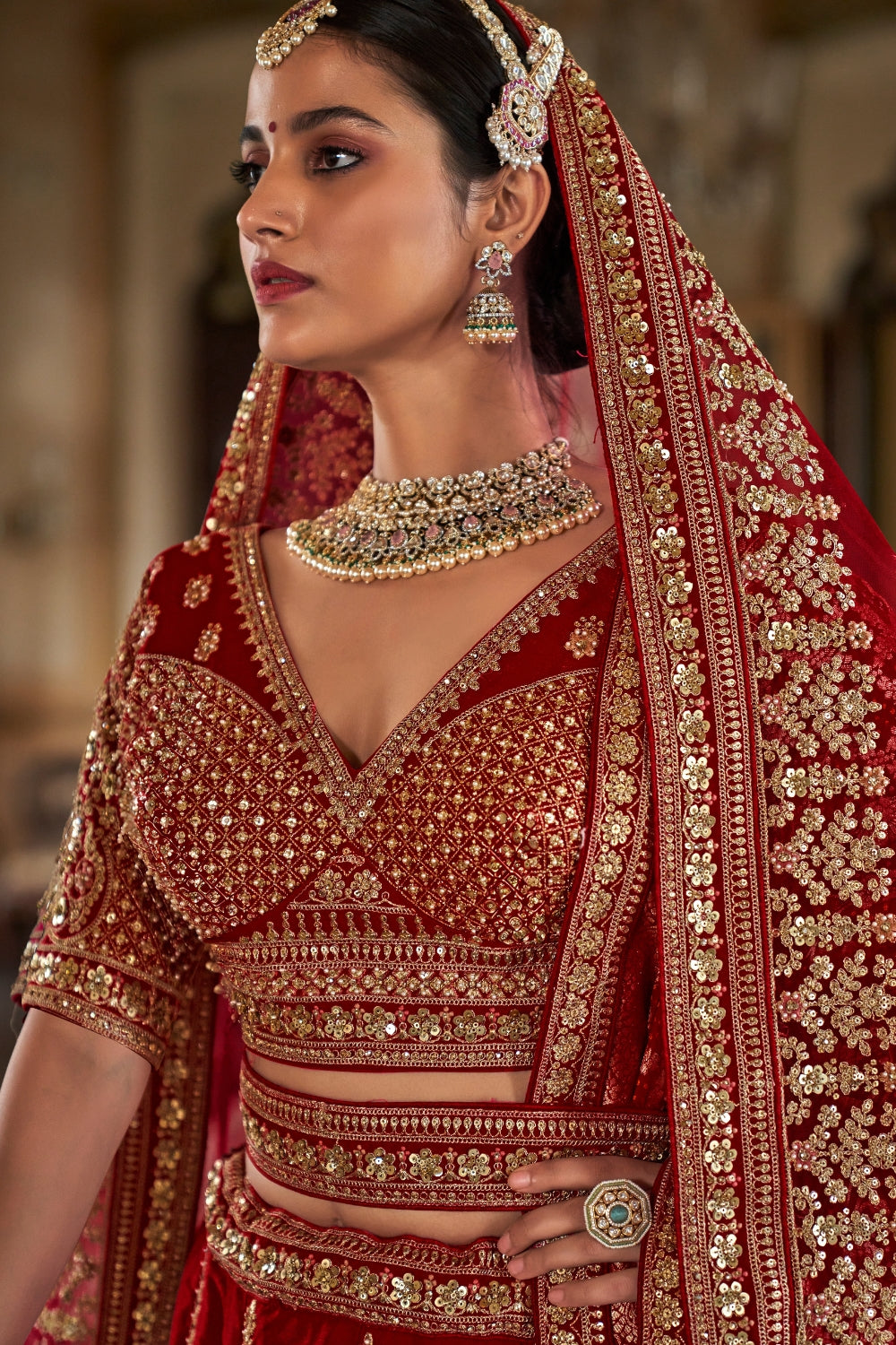SILK BRIDAL LEHENGA WITH RESHAM EMBROIDERY AND ZARDOSI