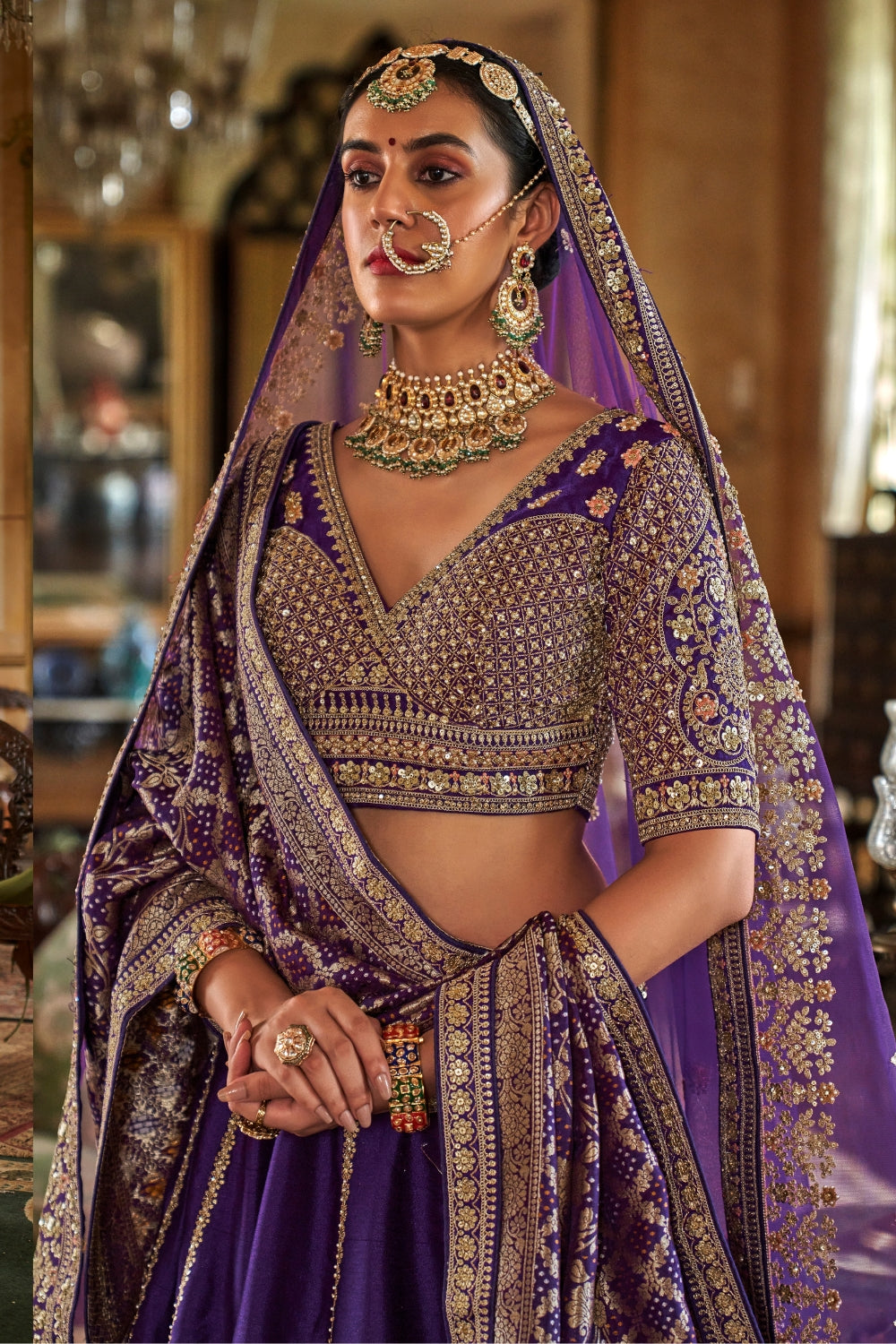 SILK BRIDAL LEHENGA WITH RESHAM EMBROIDERY AND ZARDOSI