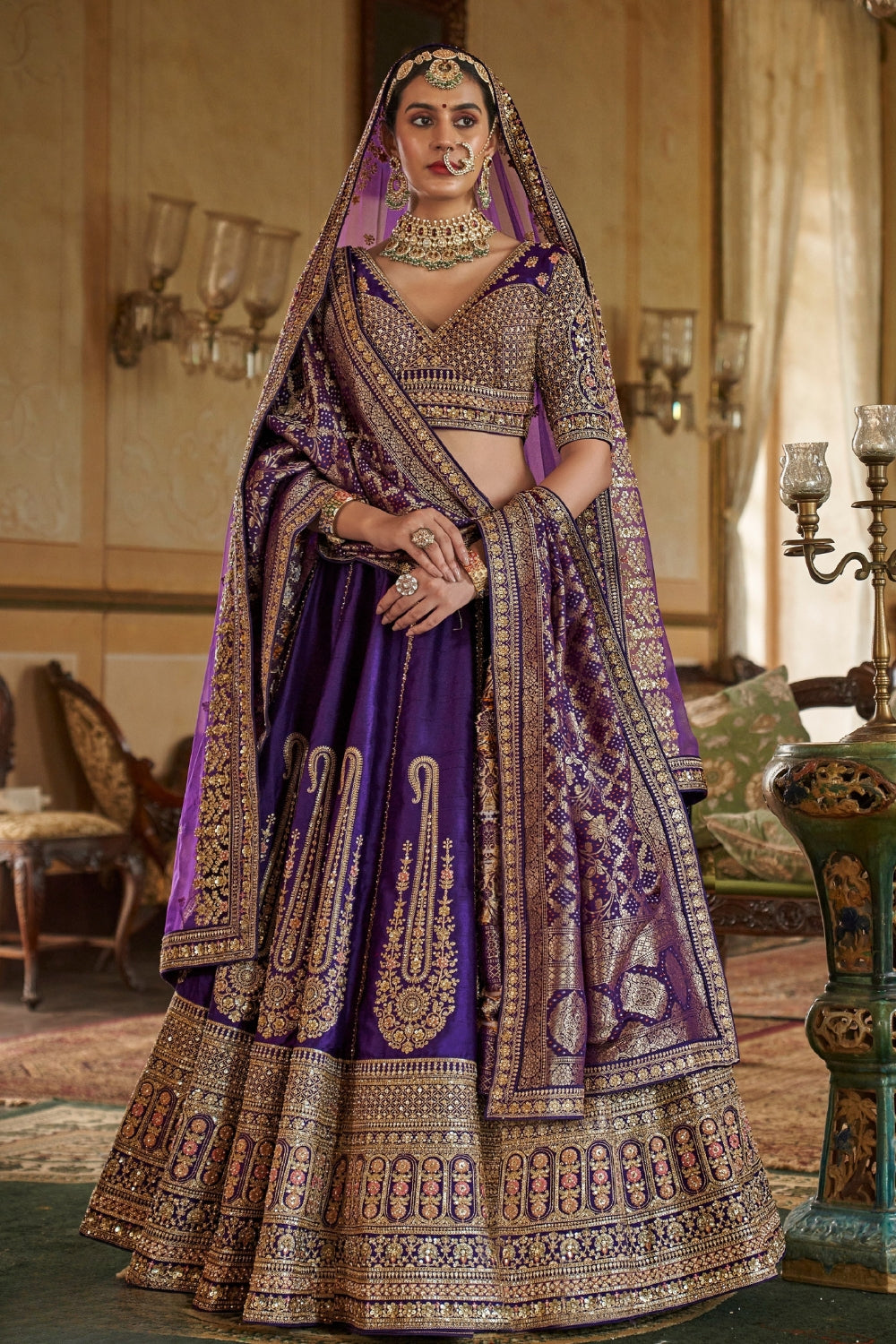 SILK BRIDAL LEHENGA WITH RESHAM EMBROIDERY AND ZARDOSI