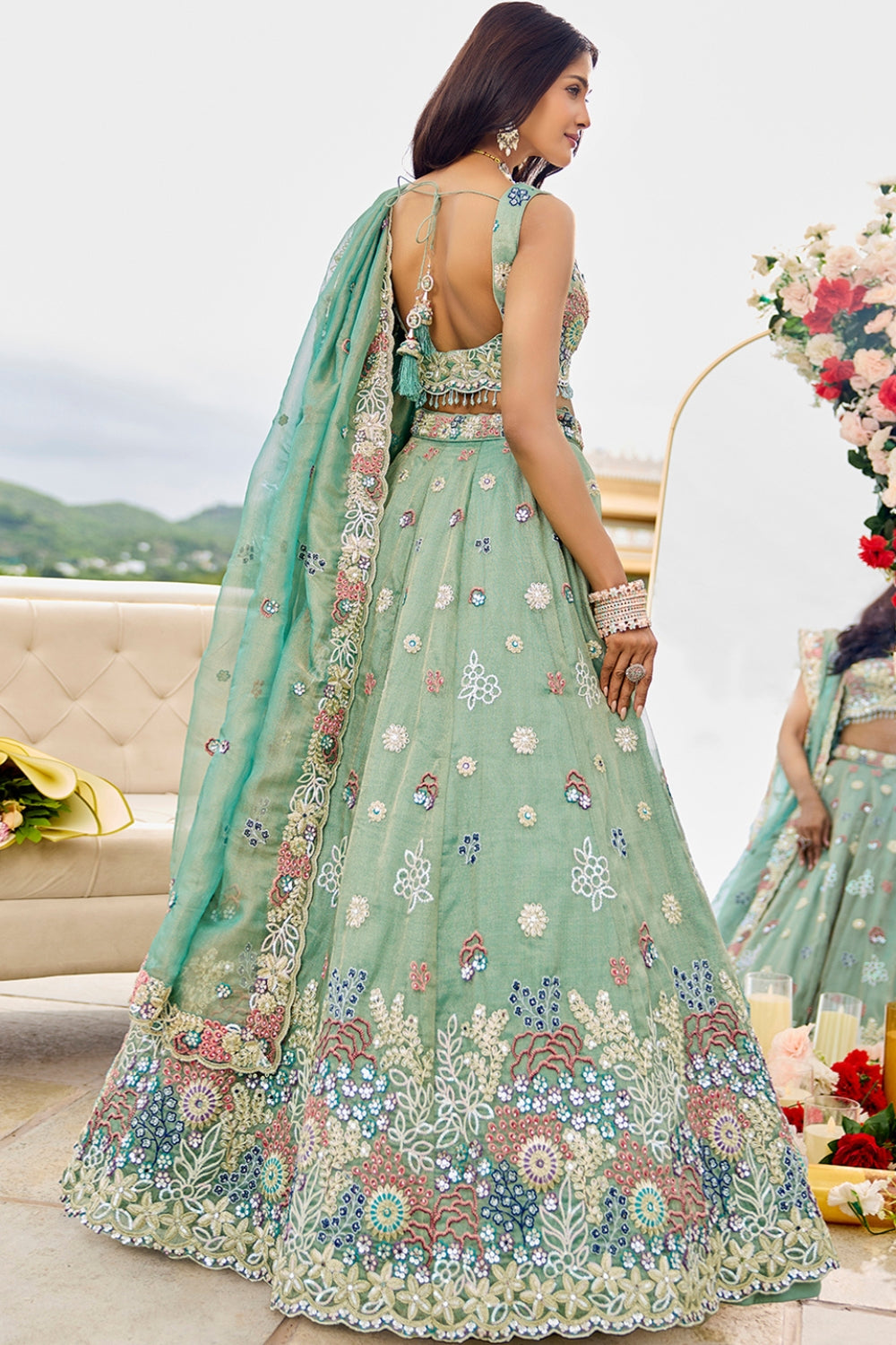 SILK LEHENGA CHOLI WITH GOTTA PATTI AND RESHAM EMBROIDERY