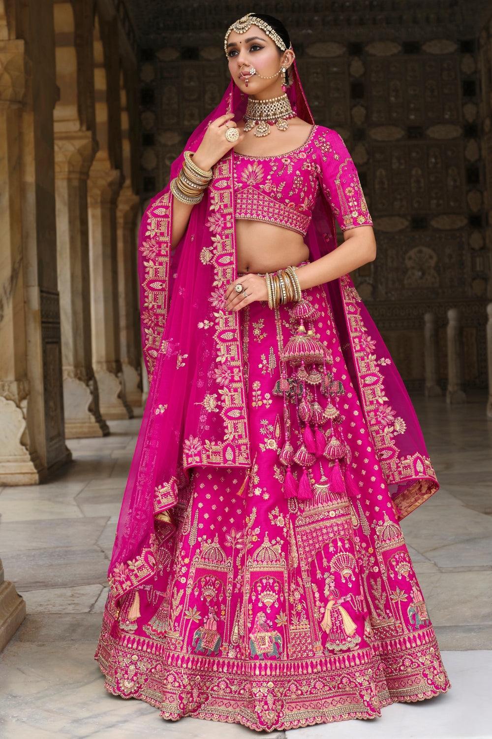 SILK BRIDAL LEHENGA CHOLI WITH STONE AND SEQUINS