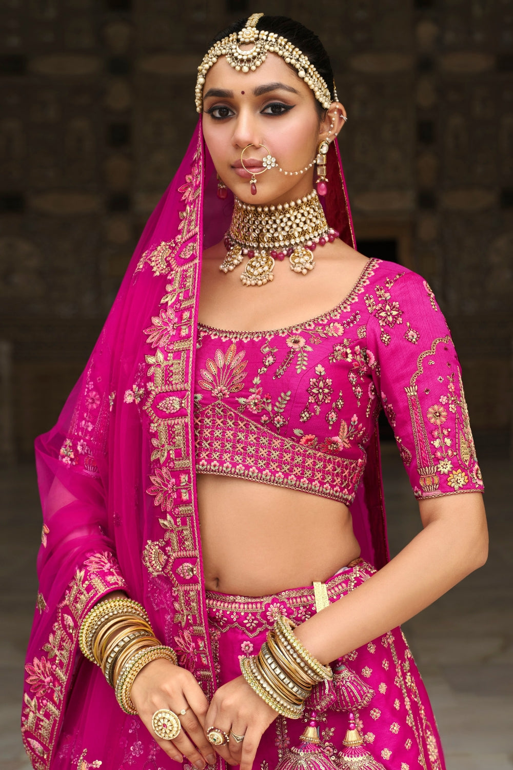 SILK BRIDAL LEHENGA CHOLI WITH STONE AND SEQUINS