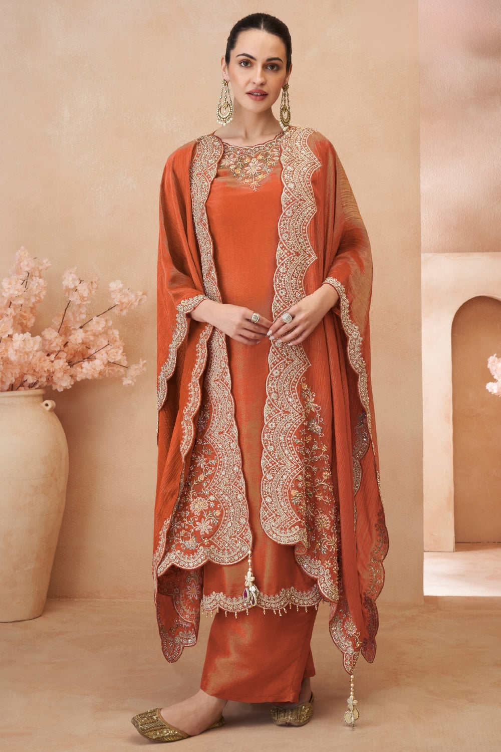 SILK PALAZZO SUIT WITH MIRROR AND CUTDANA