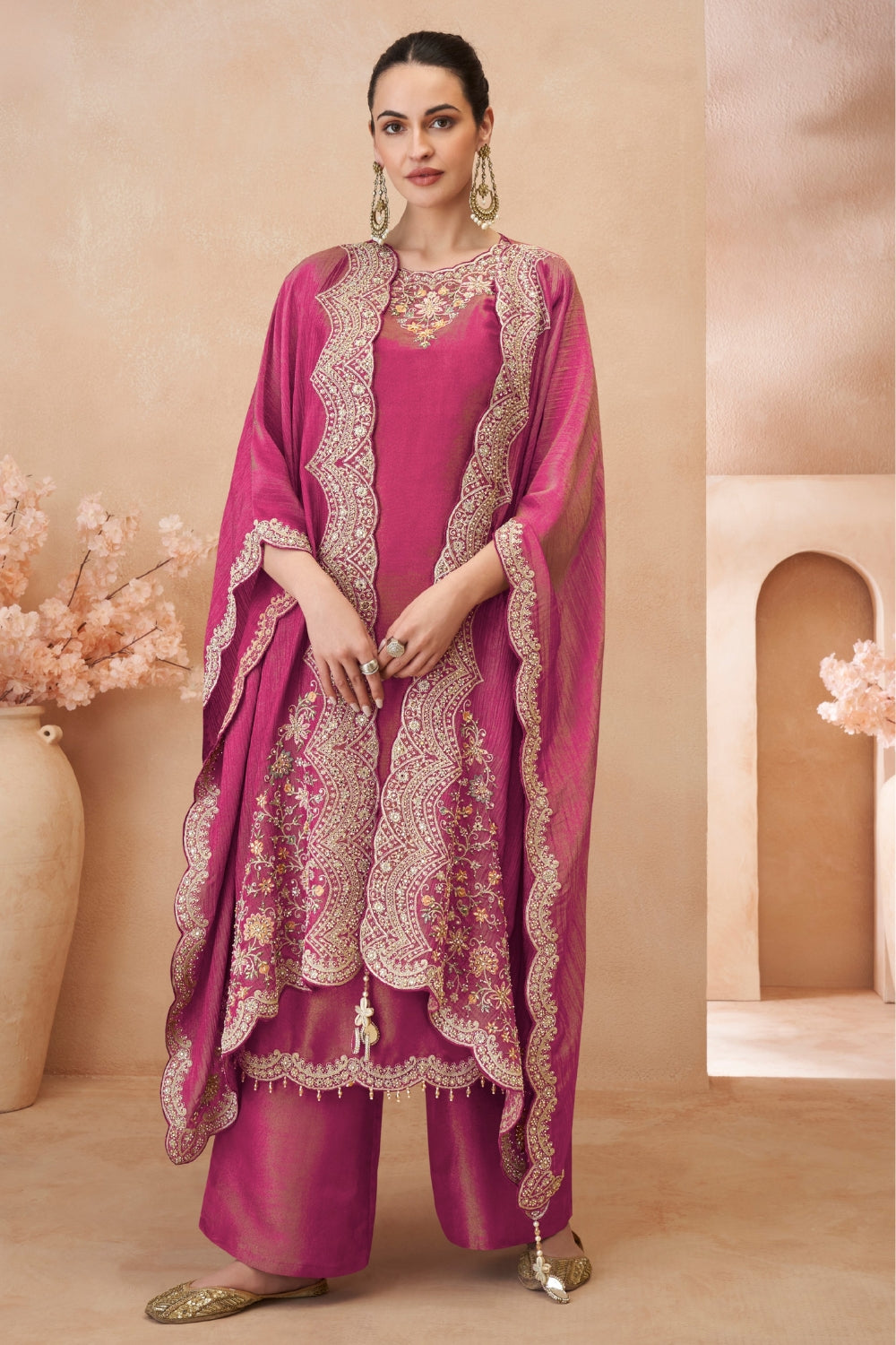 SILK PALAZZO SUIT WITH MIRROR AND CUTDANA